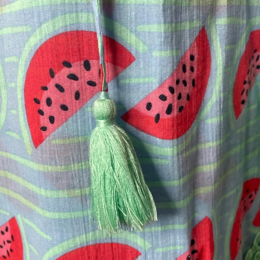 STS Sail To Sable Tunic Dress SZ S Watermelon Print Green Tassel Cotton - Picture 4 of 16